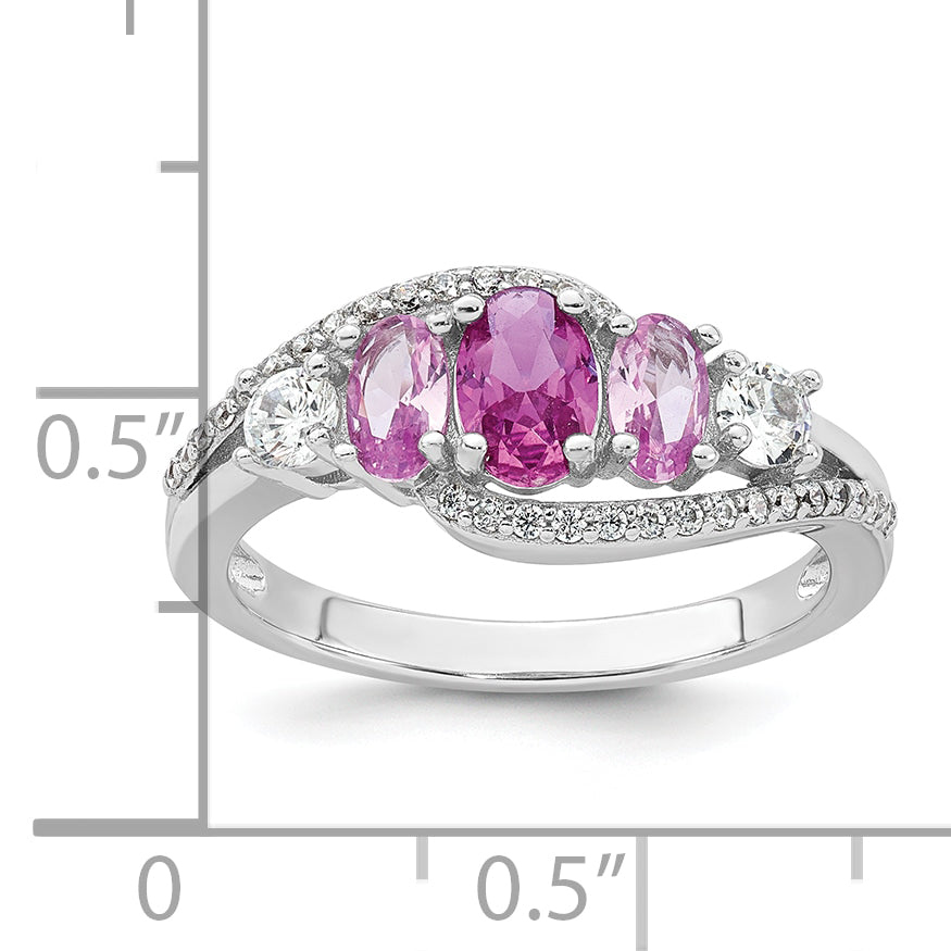 Sterling Silver Rhodium-plated Polished Pink CZ  5-Stone Size 8 Ring