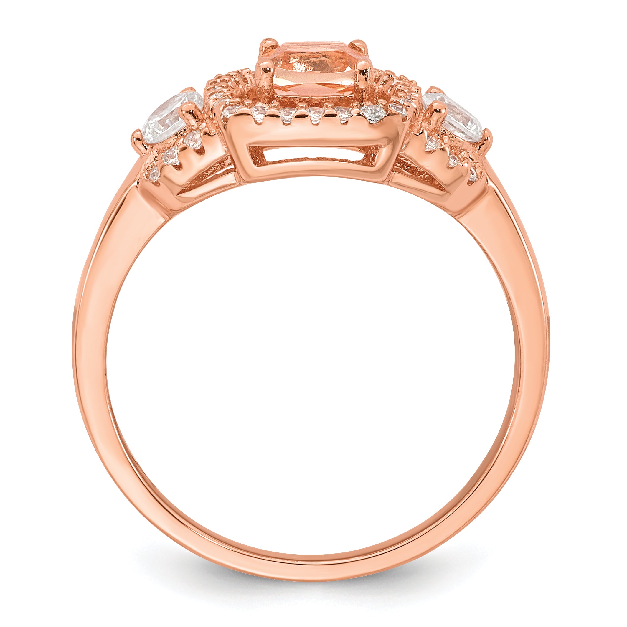 Sterling Silver Rose-tone Polished Fancy Pink CZ Halo Size 8 Ring