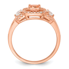 Sterling Silver Rose-tone Polished Fancy Pink CZ Halo Size 8 Ring