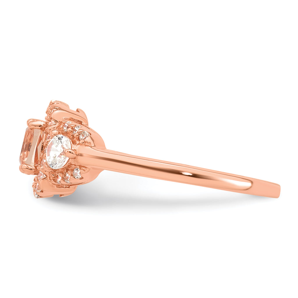 Sterling Silver Rose-tone Polished Fancy Pink Cubic Zirconi Halo Size 6 Ring