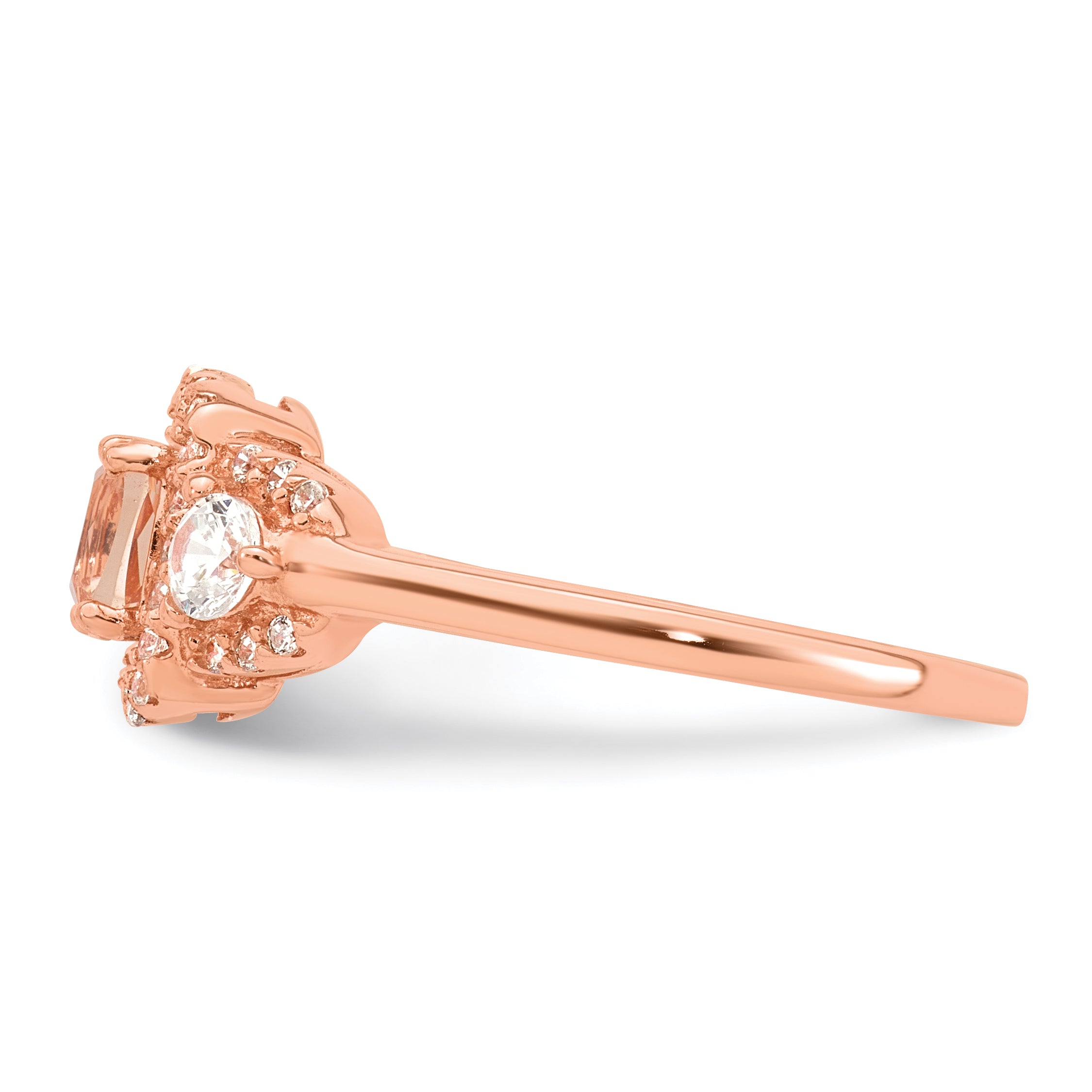 Sterling Silver Rose-tone Polished Fancy Pink Cubic Zirconi Halo Size 6 Ring