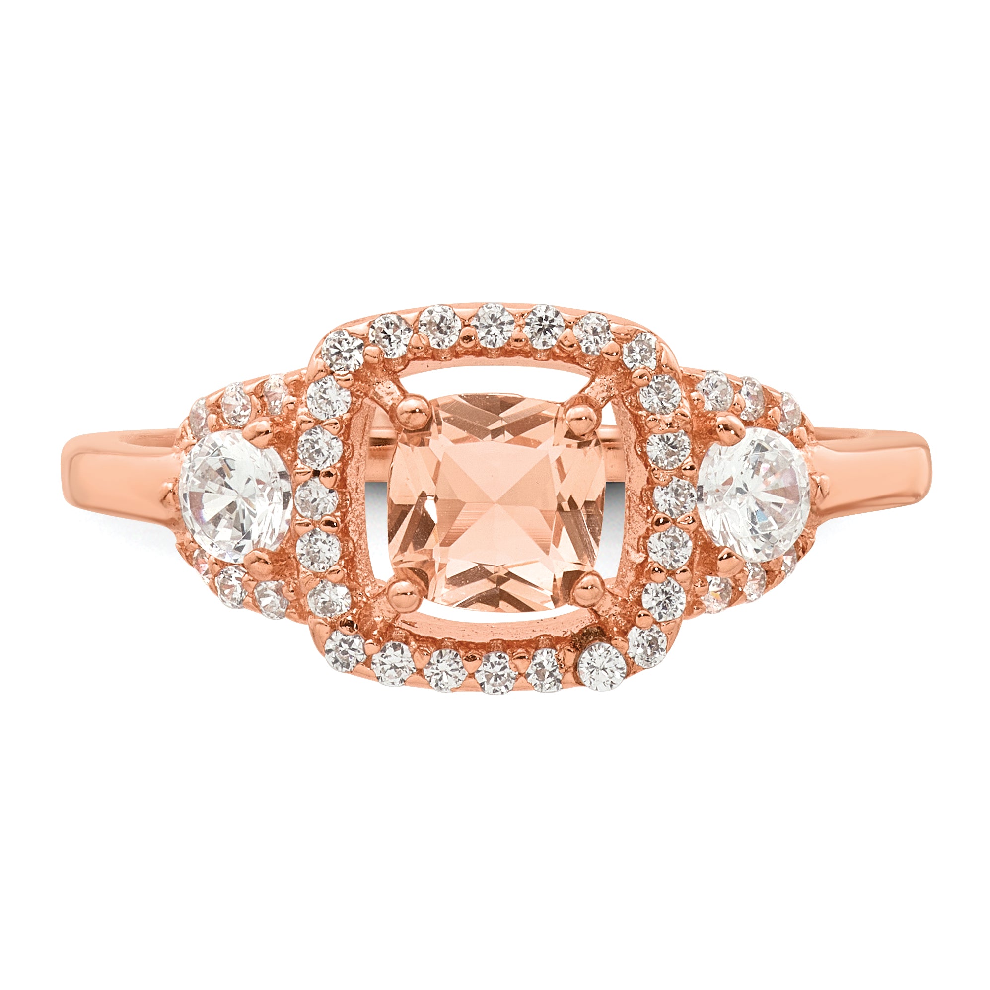 Sterling Silver Rose-tone Polished Fancy Pink CZ Halo Size 8 Ring