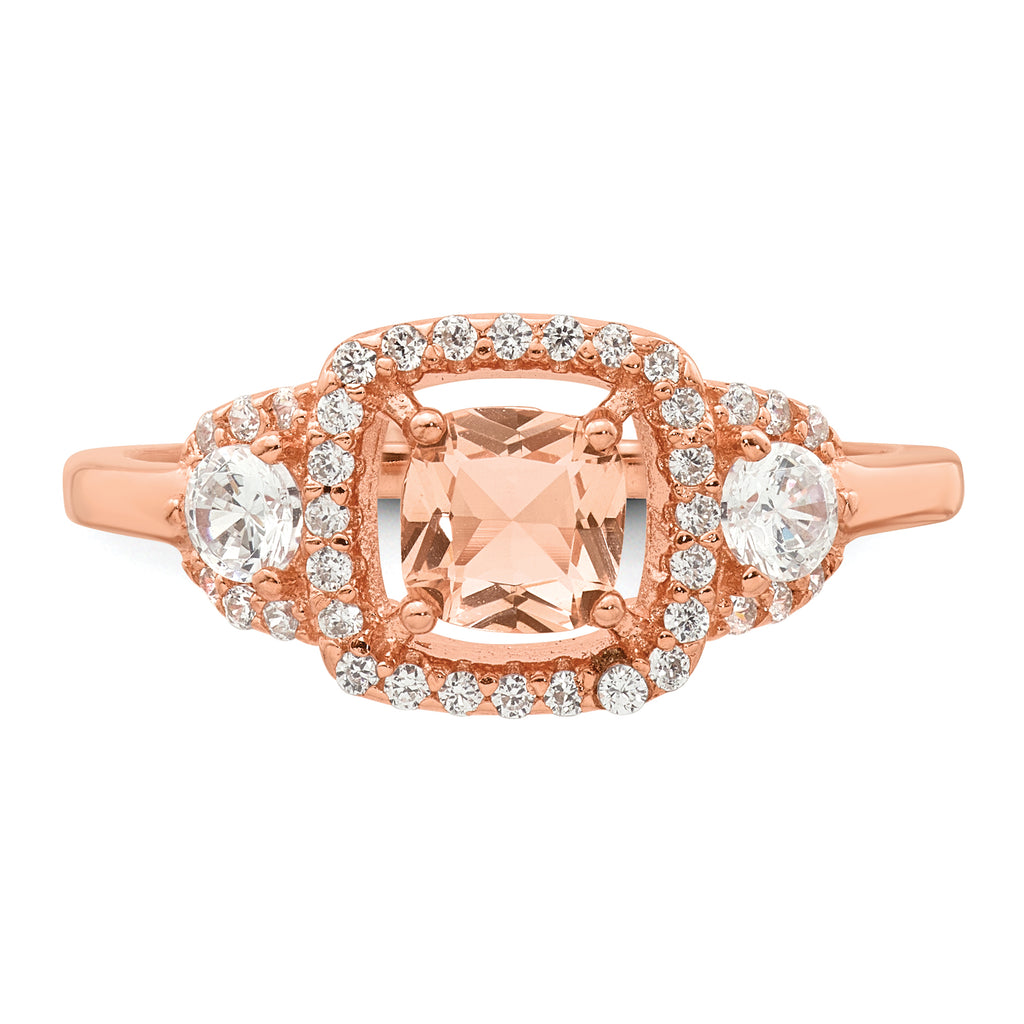 Sterling Silver Rose-tone Polished Fancy Pink Cubic Zirconi Halo Size 6 Ring