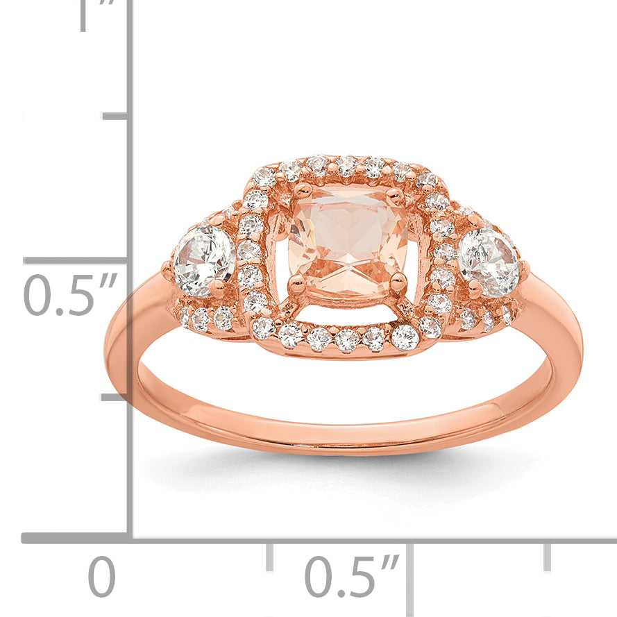 Sterling Silver Rose-tone Polished Fancy Pink CZ Halo Size 8 Ring