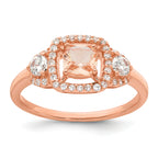Sterling Silver Rose-tone Polished Fancy Pink Cubic Zirconi Halo Size 6 Ring