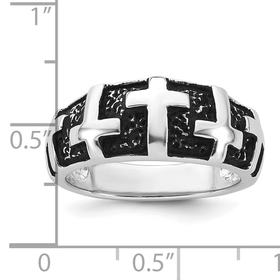 Sterling Silver Rhodium-plated Enameled Polished Multi-Cross Size 11 Men's Ring