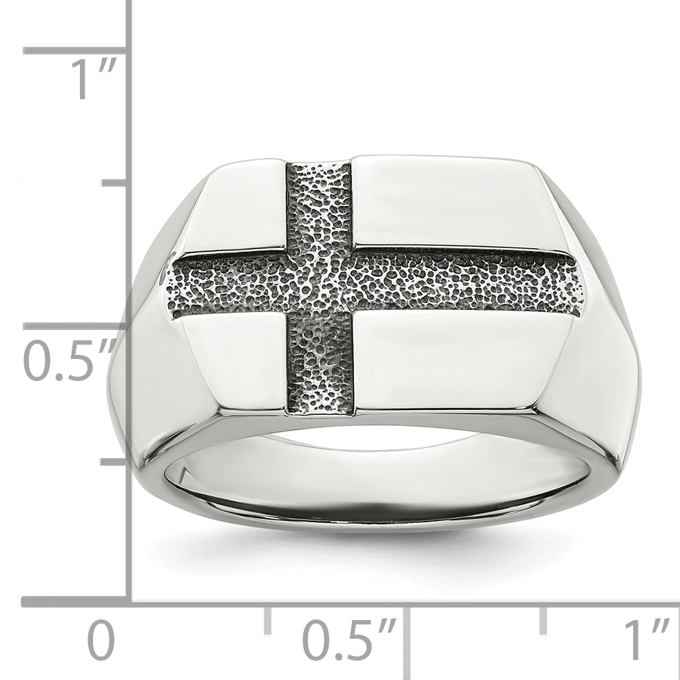 Sterling Silver Antiqued Cross Mens Size 11 Ring