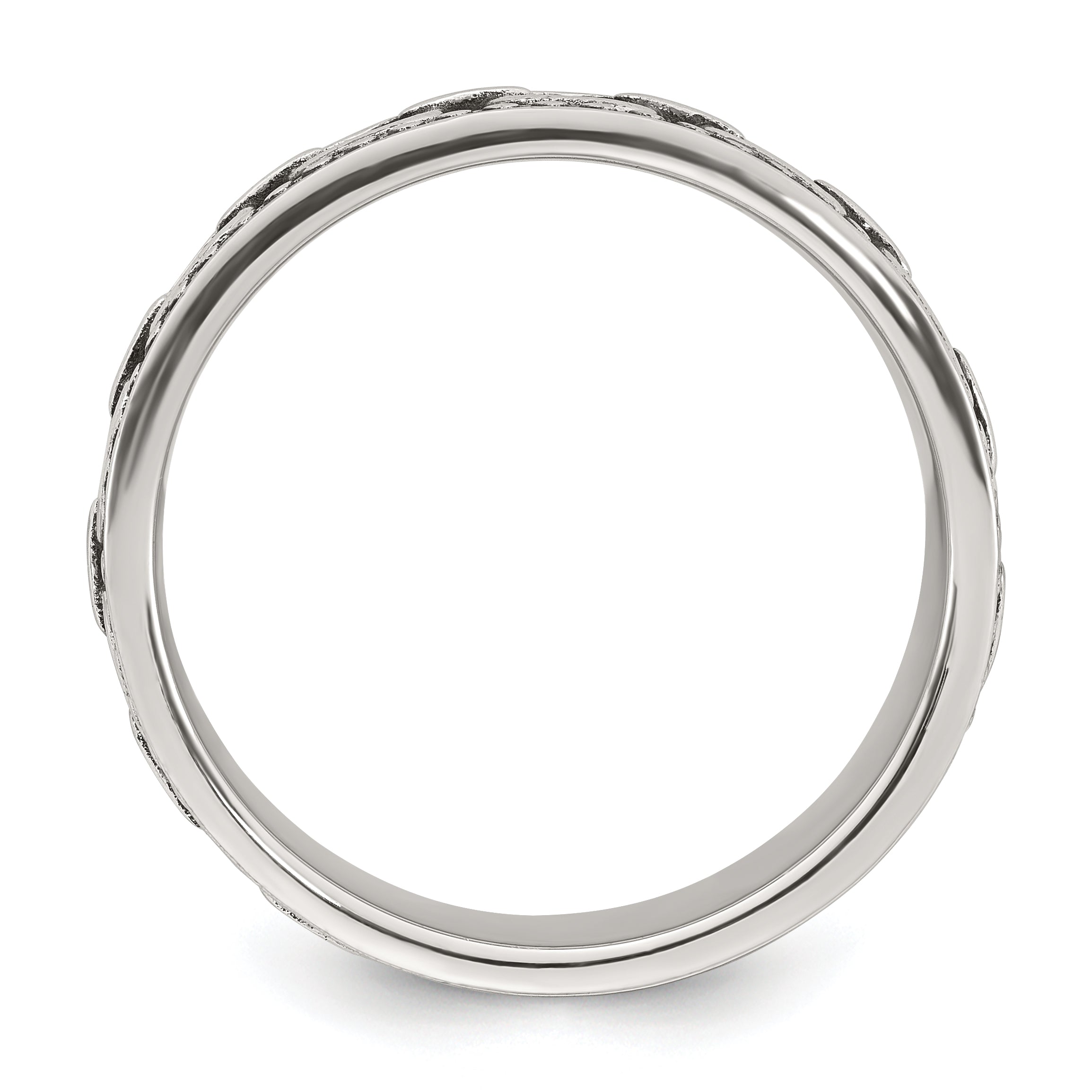 Sterling Silver Polished Beaded Antiqued Chain Link Band Size 11 Mens Ring