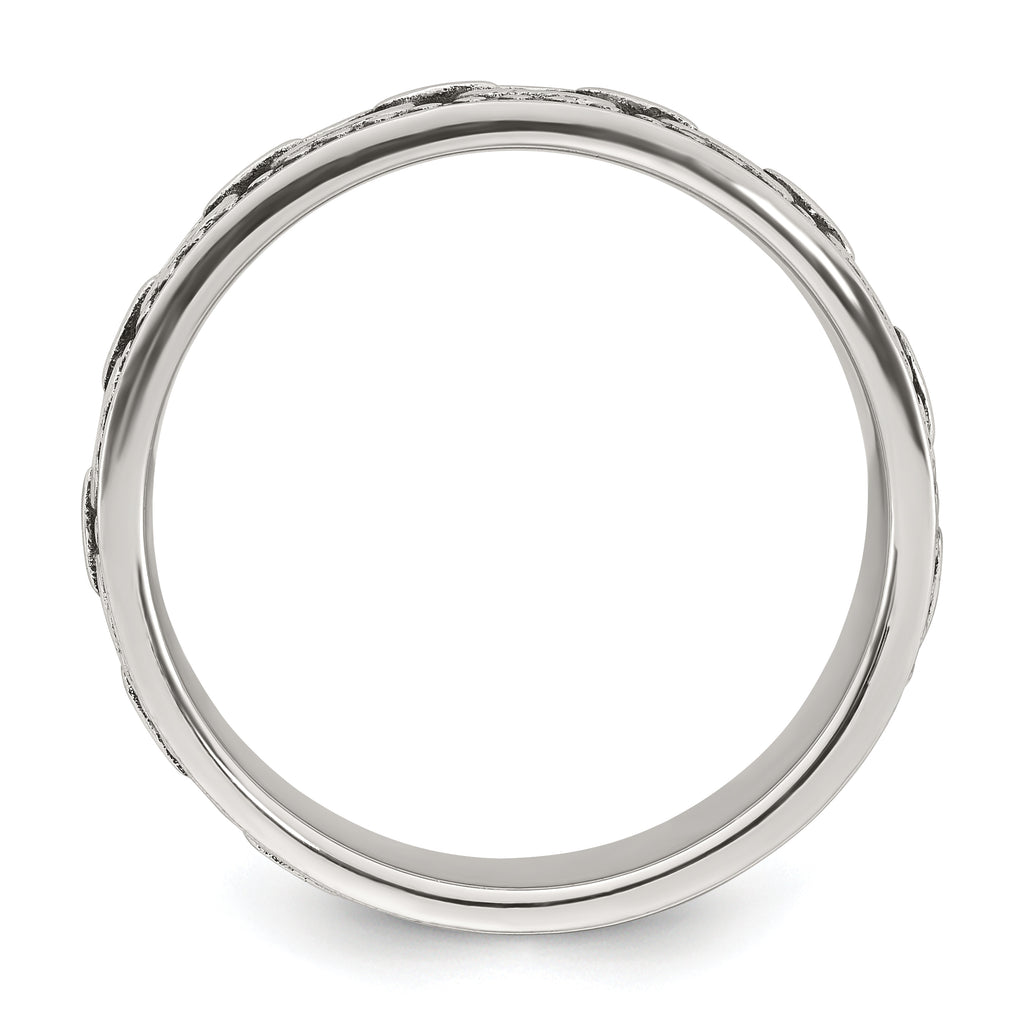 Sterling Silver Polished Beaded Antiqued Chain Link Band Size 11 Mens Ring