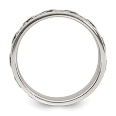 Sterling Silver Polished Beaded Antiqued Chain Link Band Size 11 Mens Ring