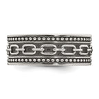 Sterling Silver Polished Beaded Antiqued Chain Link Band Size 11 Mens Ring