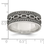 Sterling Silver Polished Beaded Antiqued Chain Link Band Size 11 Mens Ring