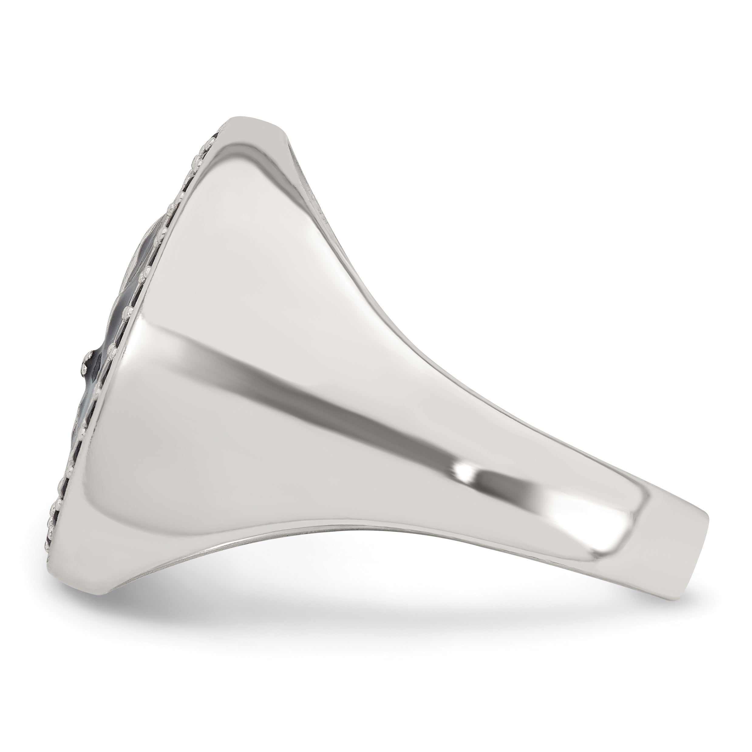 Sterling Silver Polished Fleur de Lis Black Enameled and Black Nano Crystals Size 11 Mens Signet Ring