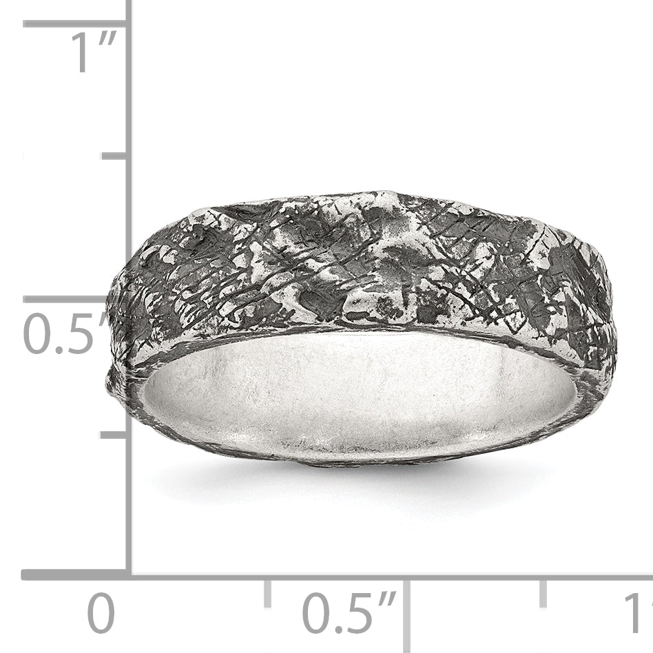 Sterling Silver Antiqued and Textured Nugget Mens Size 11 Band Ring