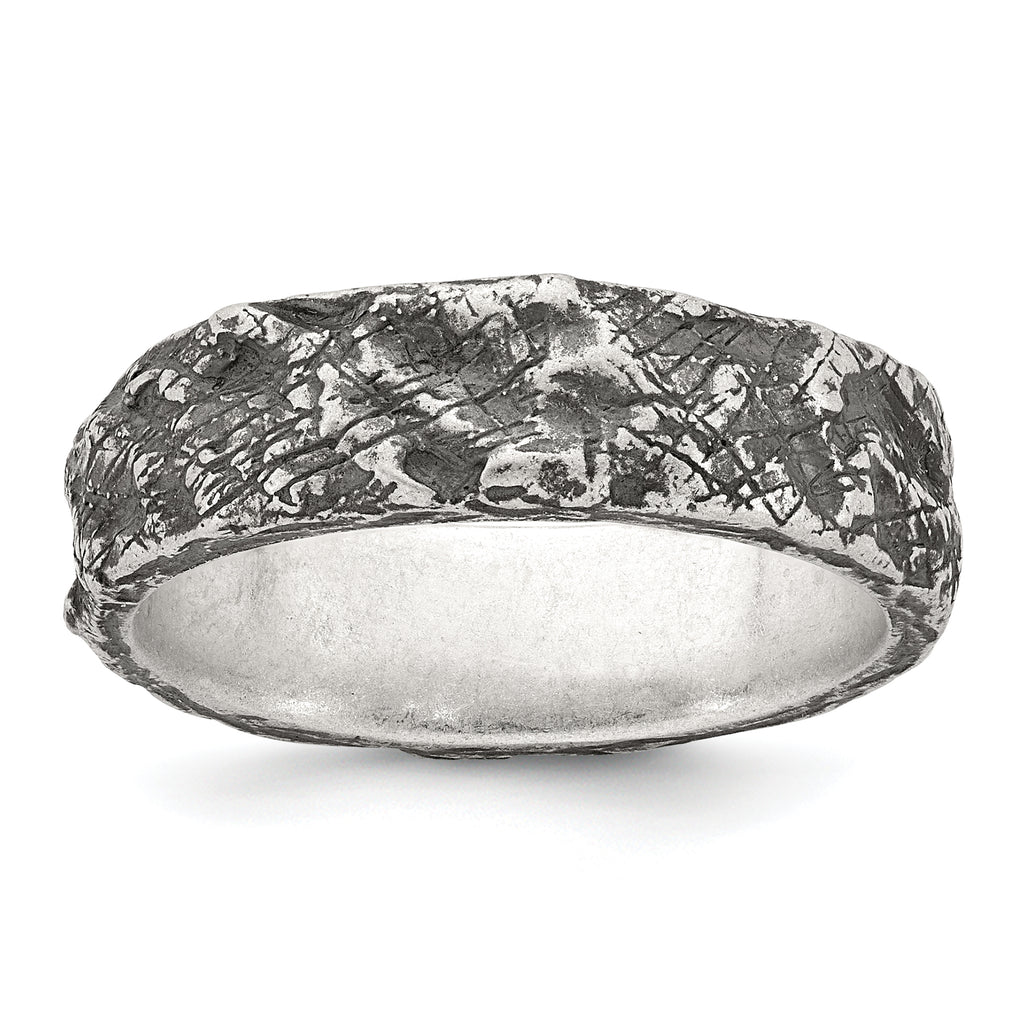 Sterling Silver Antiqued and Textured Nugget Mens Size 11 Band Ring