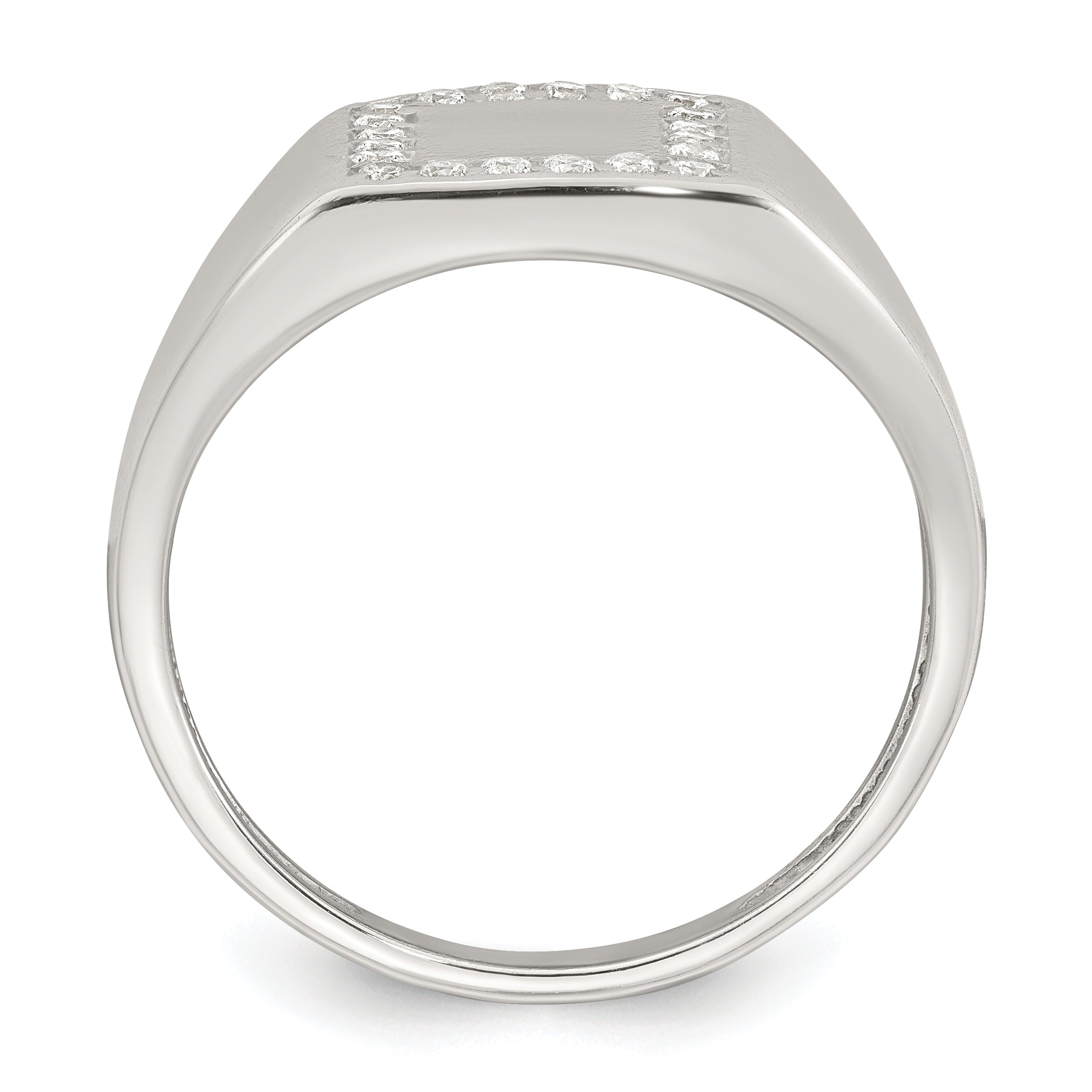 Sterling Silver Polished White Cubic Zirconi Square Border Size 9 Mens Signet Ring