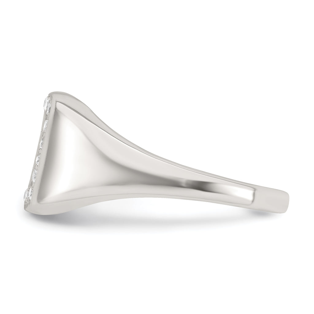 Sterling Silver Polished White Cubic Zirconi Square Border Size 9 Mens Signet Ring
