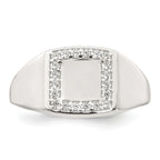 Sterling Silver Polished White Cubic Zirconi Square Border Size 9 Mens Signet Ring