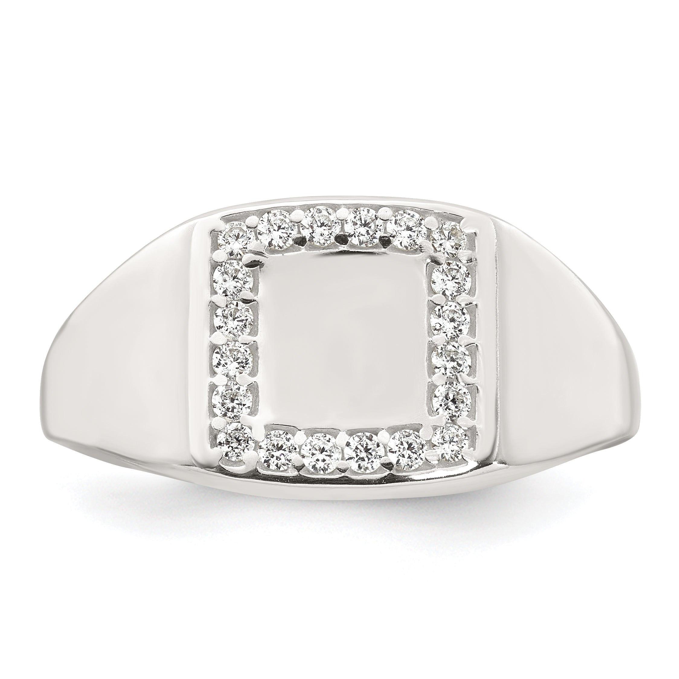 Sterling Silver Polished White Cubic Zirconi Square Border Size 9 Mens Signet Ring