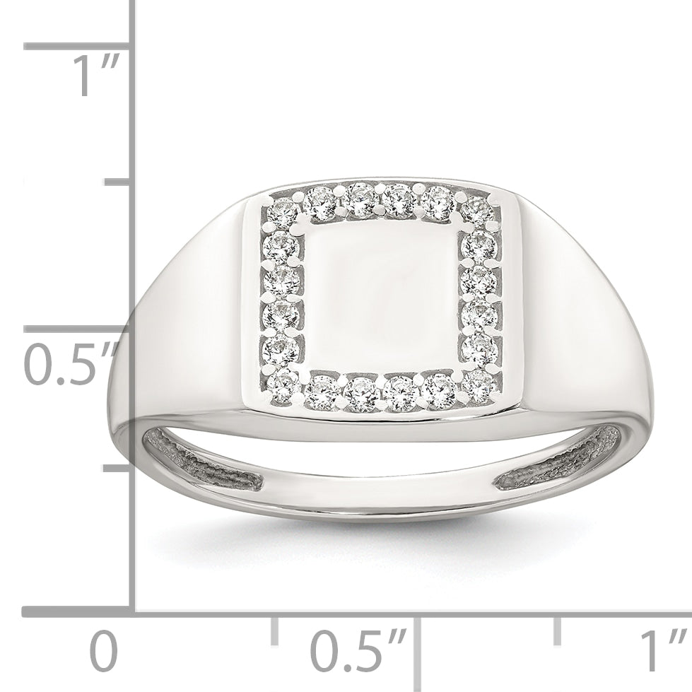 Sterling Silver Polished White Cubic Zirconi Square Border Size 9 Mens Signet Ring