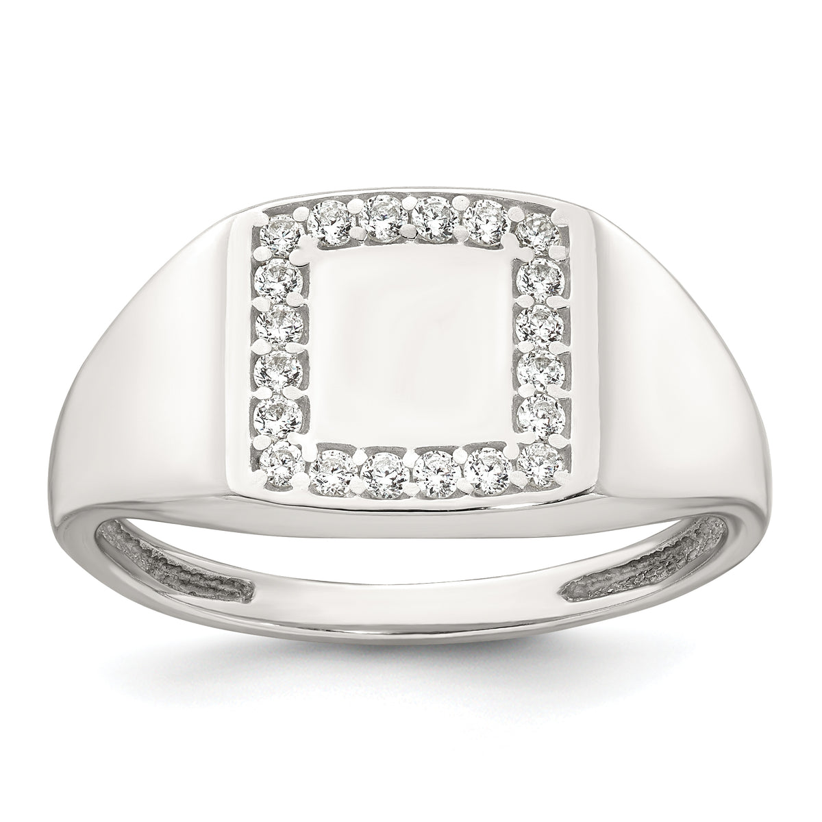 Sterling Silver Polished White CZ Square Border Size 9 Mens Signet Ring