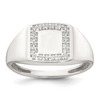 Sterling Silver Polished White CZ Square Border Size 9 Mens Signet Ring