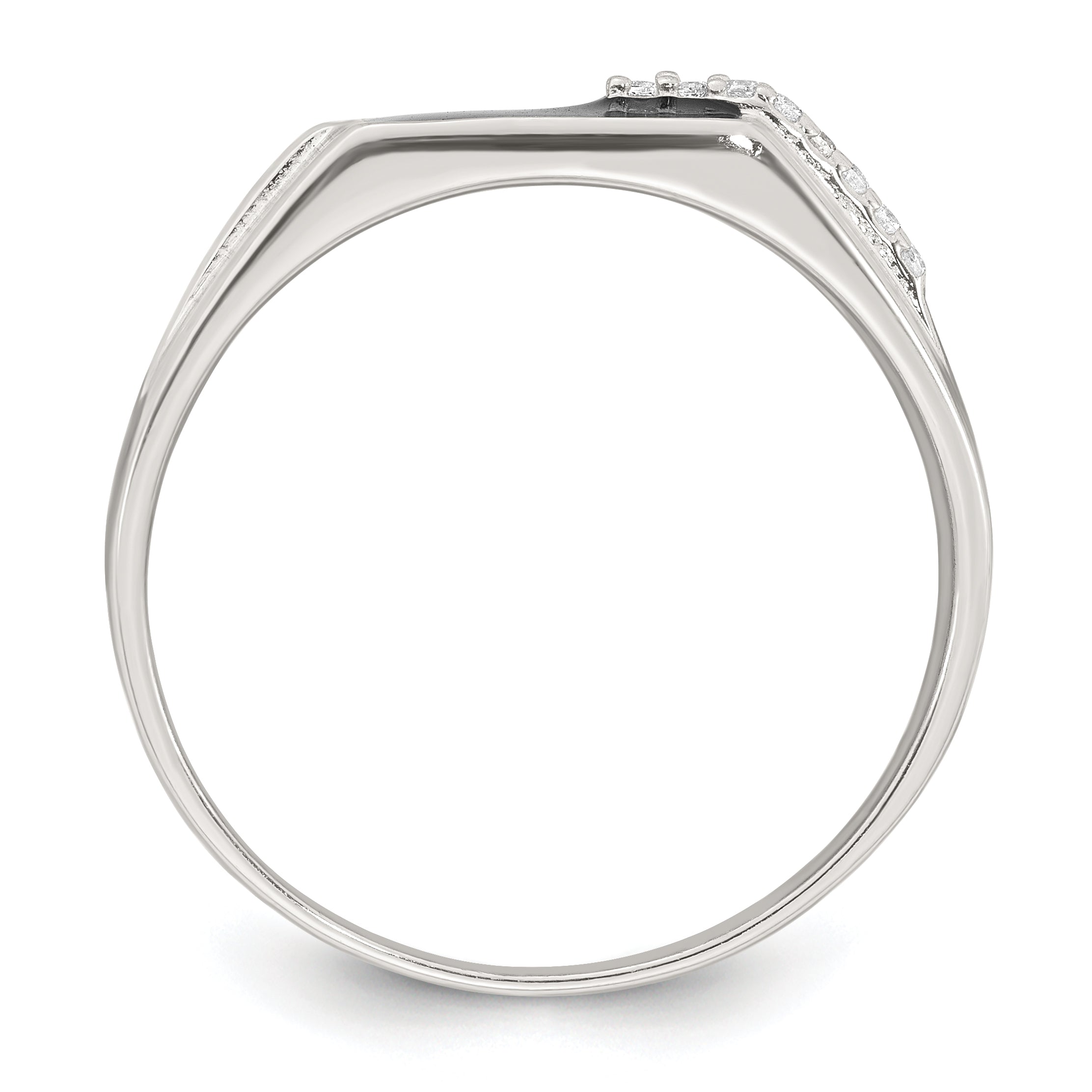 Sterling Silver Polished Black Enameled and White Cubic Zirconi Size 11 Mens Signet Ring