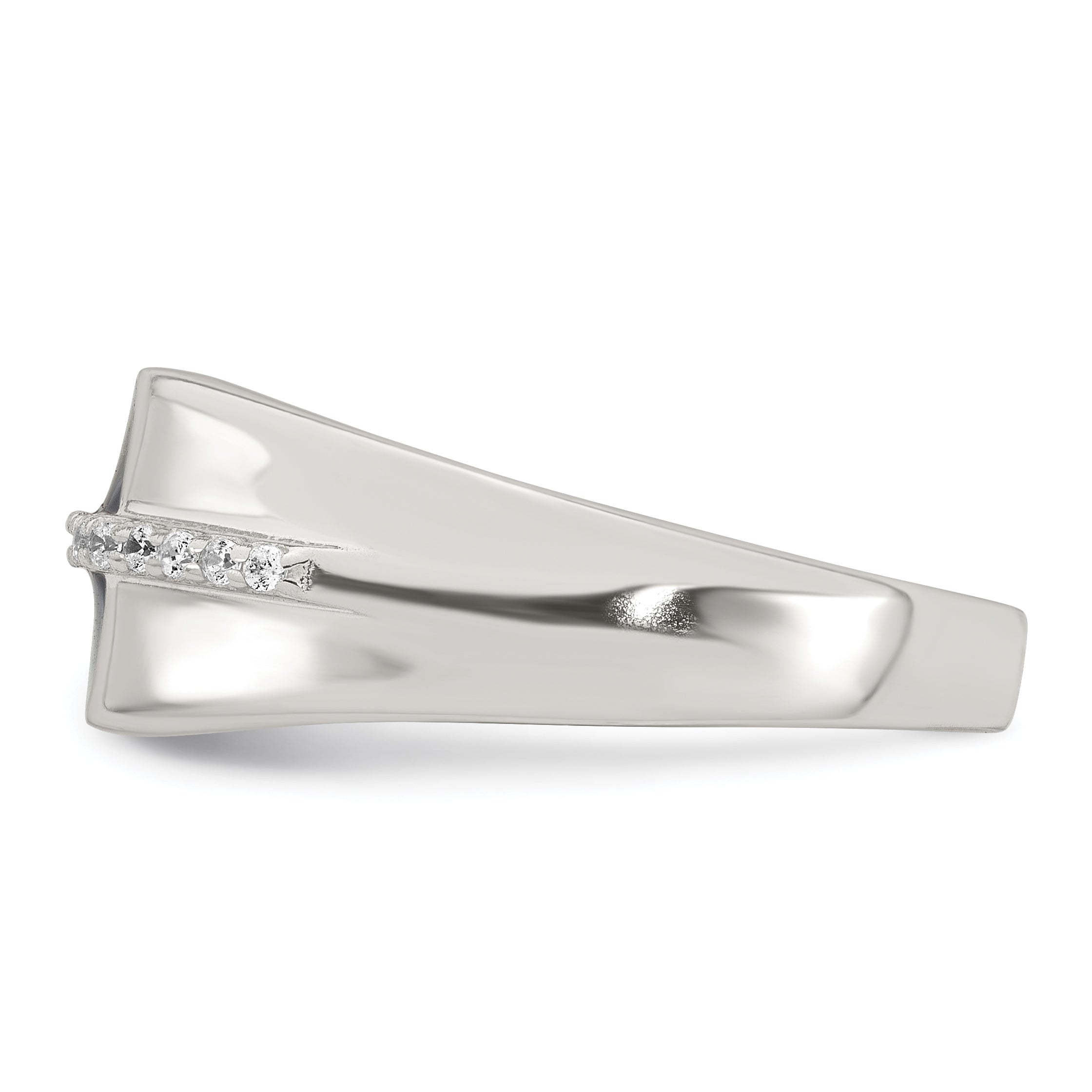 Sterling Silver Polished Black Enameled and White Cubic Zirconi Size 11 Mens Signet Ring