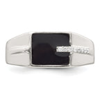Sterling Silver Polished Black Enameled and White Cubic Zirconi Size 11 Mens Signet Ring