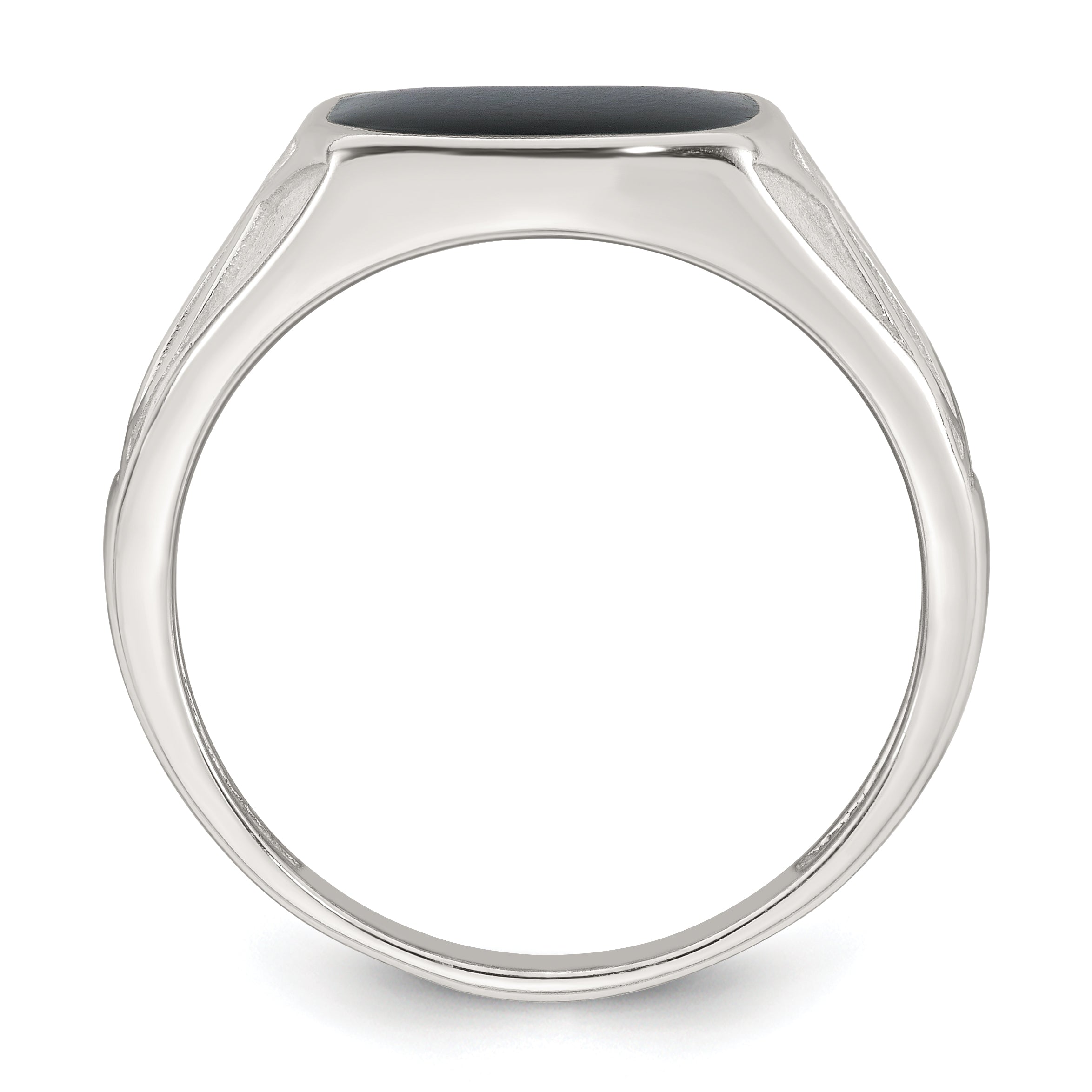 Sterling Silver Polished and Textured Black Enameled Size 9 Mens Signet Ring Secondary image