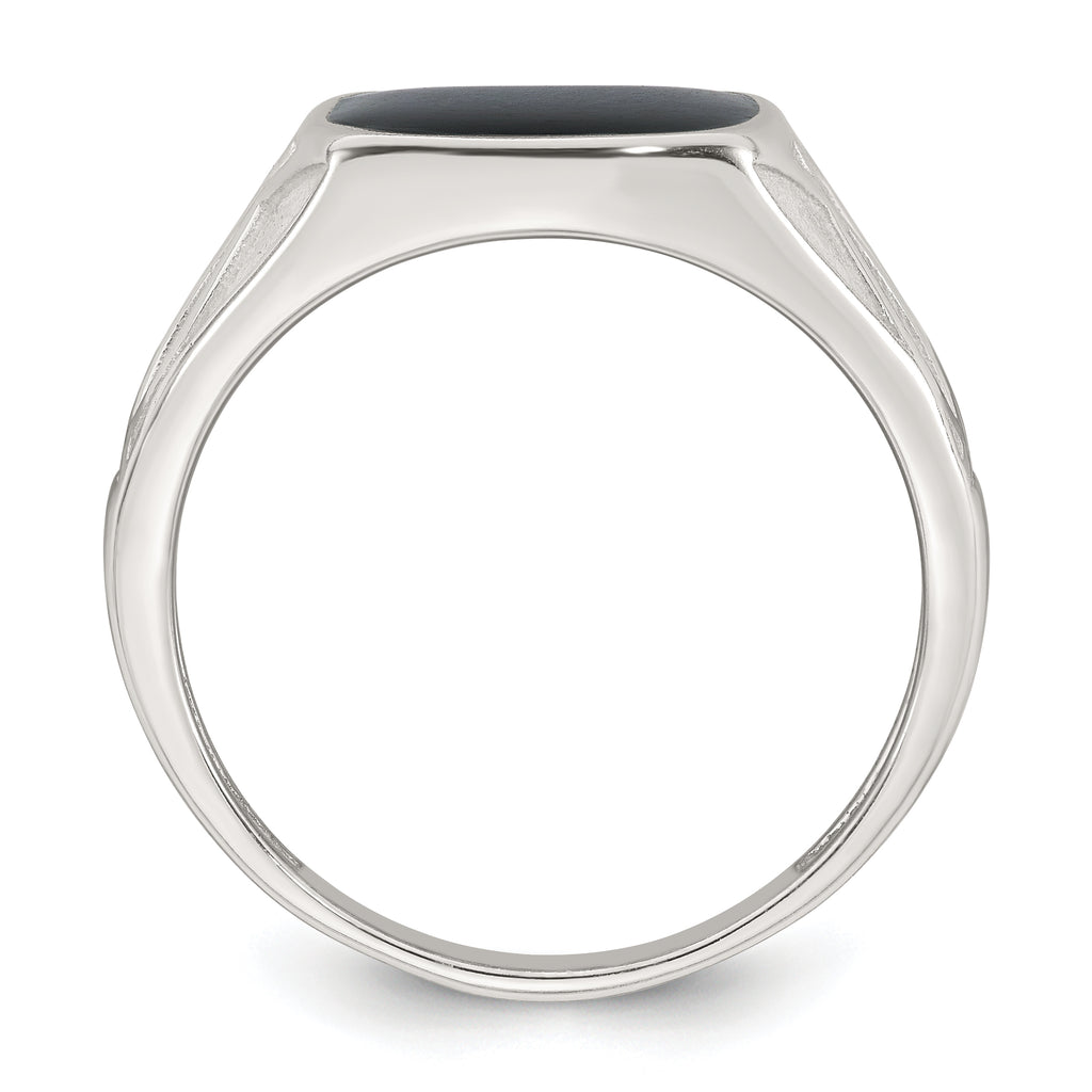 Sterling Silver Polished and Textured Black Enameled Size 11 Mens Signet Ring