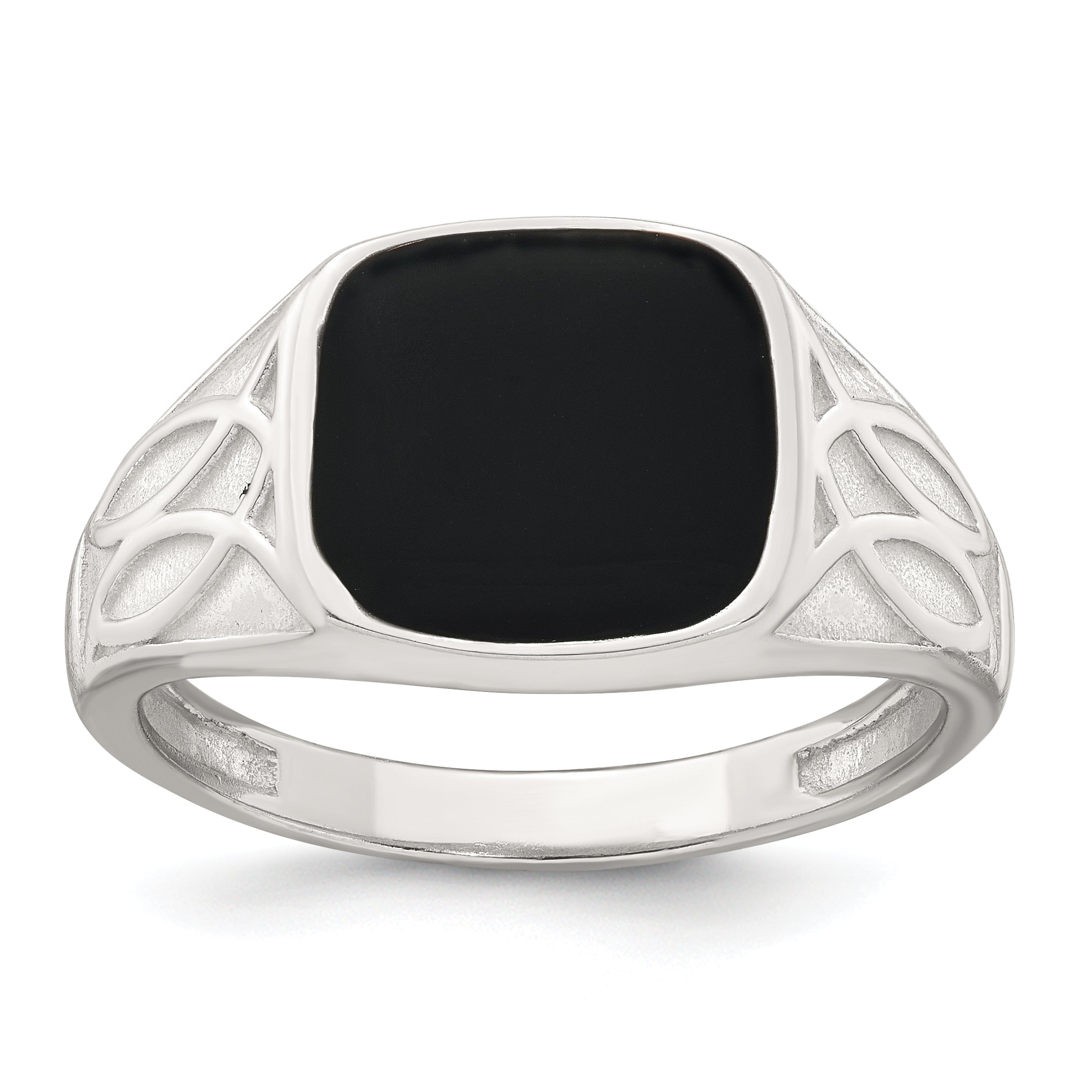 Sterling Silver Polished and Textured Black Enameled Size 11 Mens Signet Ring Main image