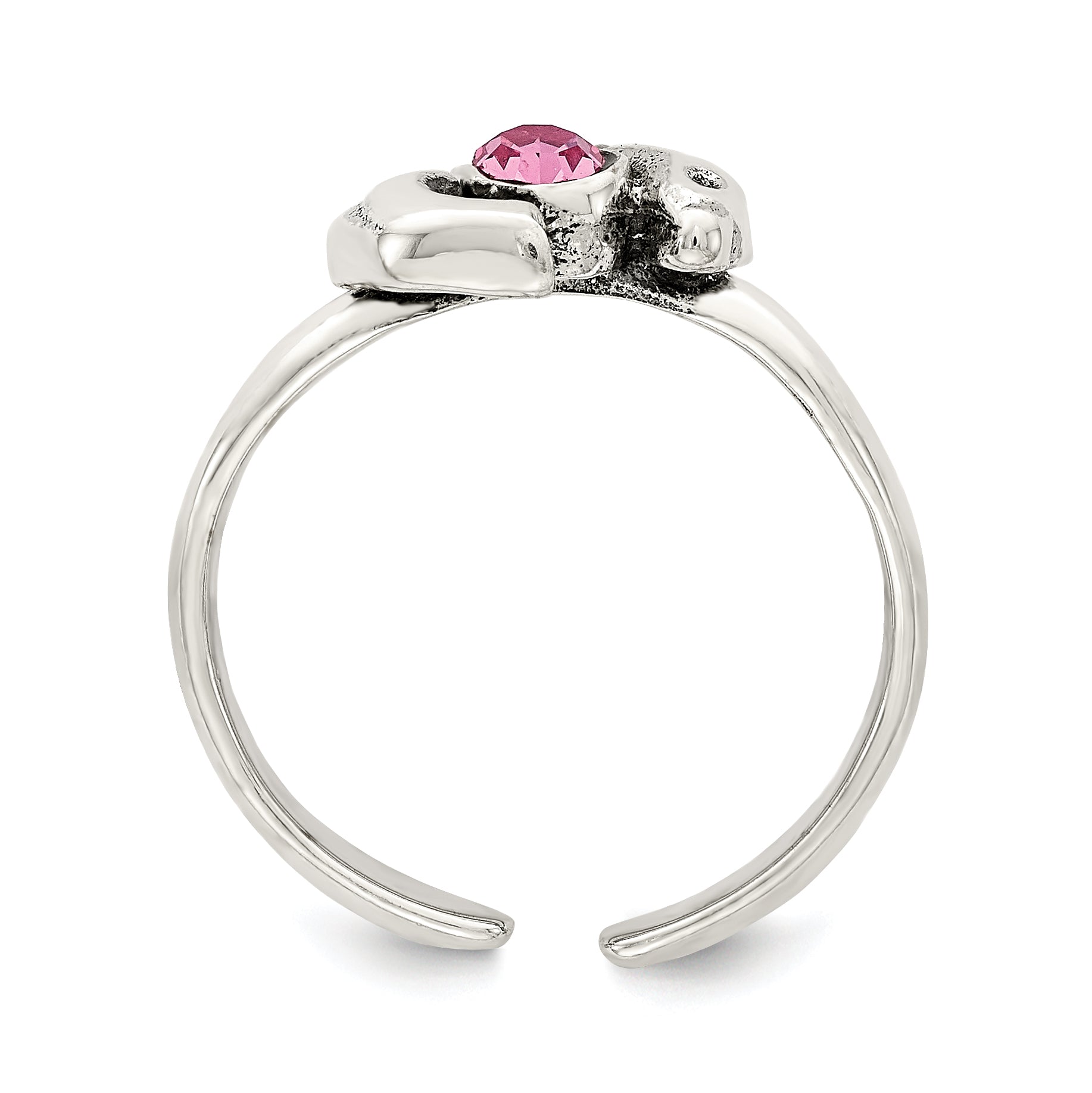 Sterling Silver Antiqued Pink CZ Dolphin Toe Ring Secondary image