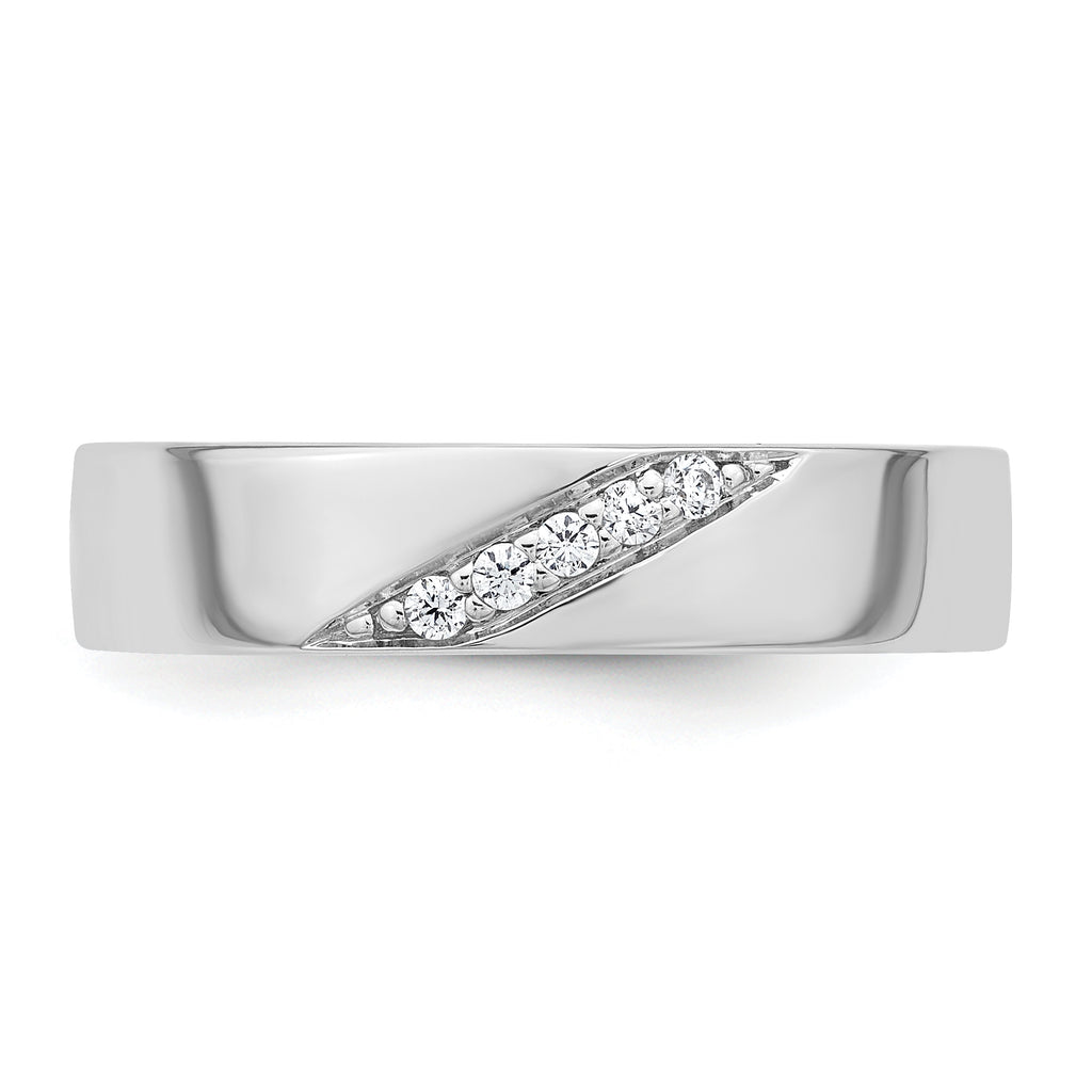 Sterling Silver Rhodium-plated Polished White CZ Mens Size 11 Band Ring