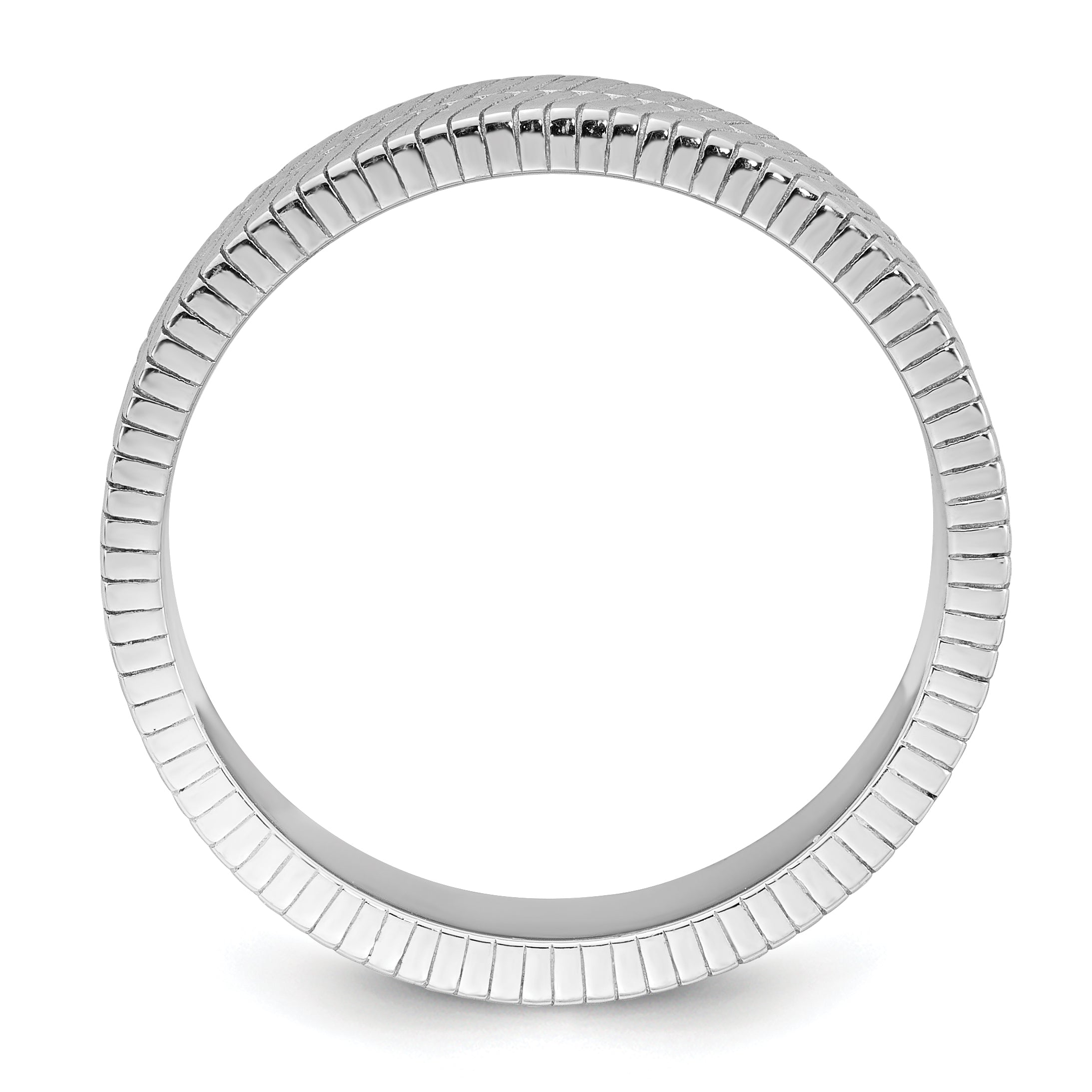Sterling Silver Rhodium-plated Polished and Textured 5.00mm Band Size 9 Mens Ring Secondary image