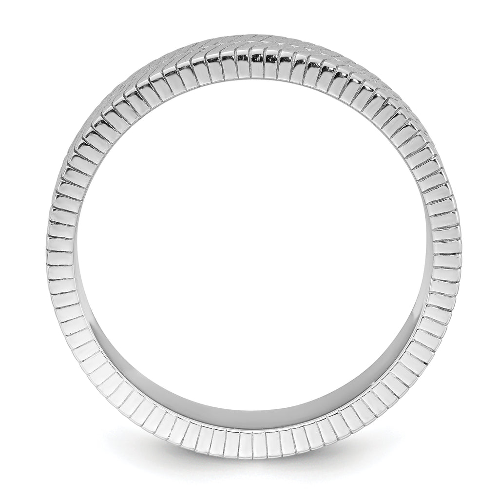 Sterling Silver Rhodium-plated Polished and Textured 5.00mm Band Size 11 Mens Ring
