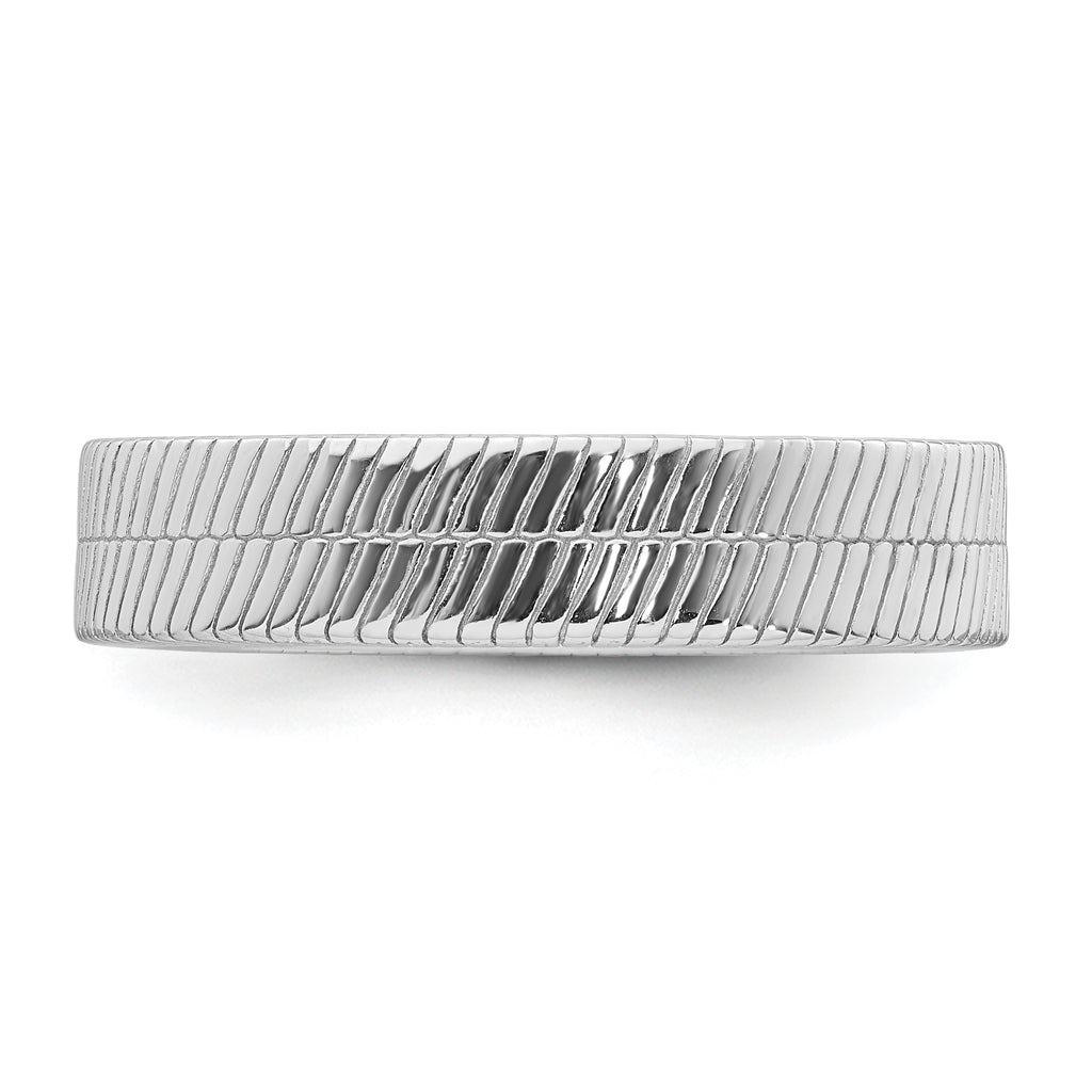 Sterling Silver Rhodium-plated Polished and Textured 5.00mm Band Size 11 Mens Ring