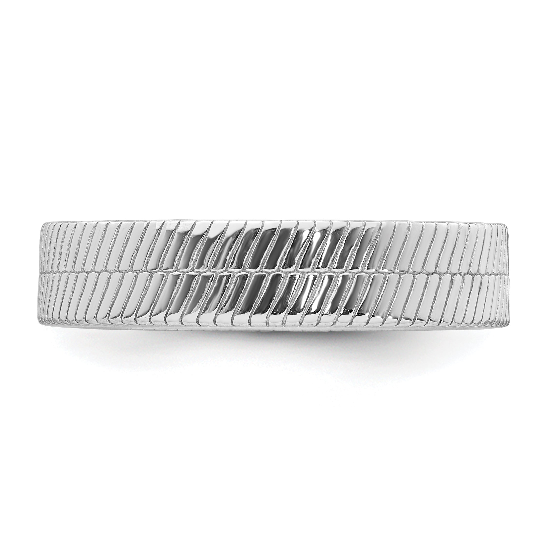 Sterling Silver Rhodium-plated Polished and Textured 5.00mm Band Size 11 Mens Ring