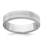 Sterling Silver Rhodium-plated Polished and Textured 5.00mm Band Size 11 Mens Ring