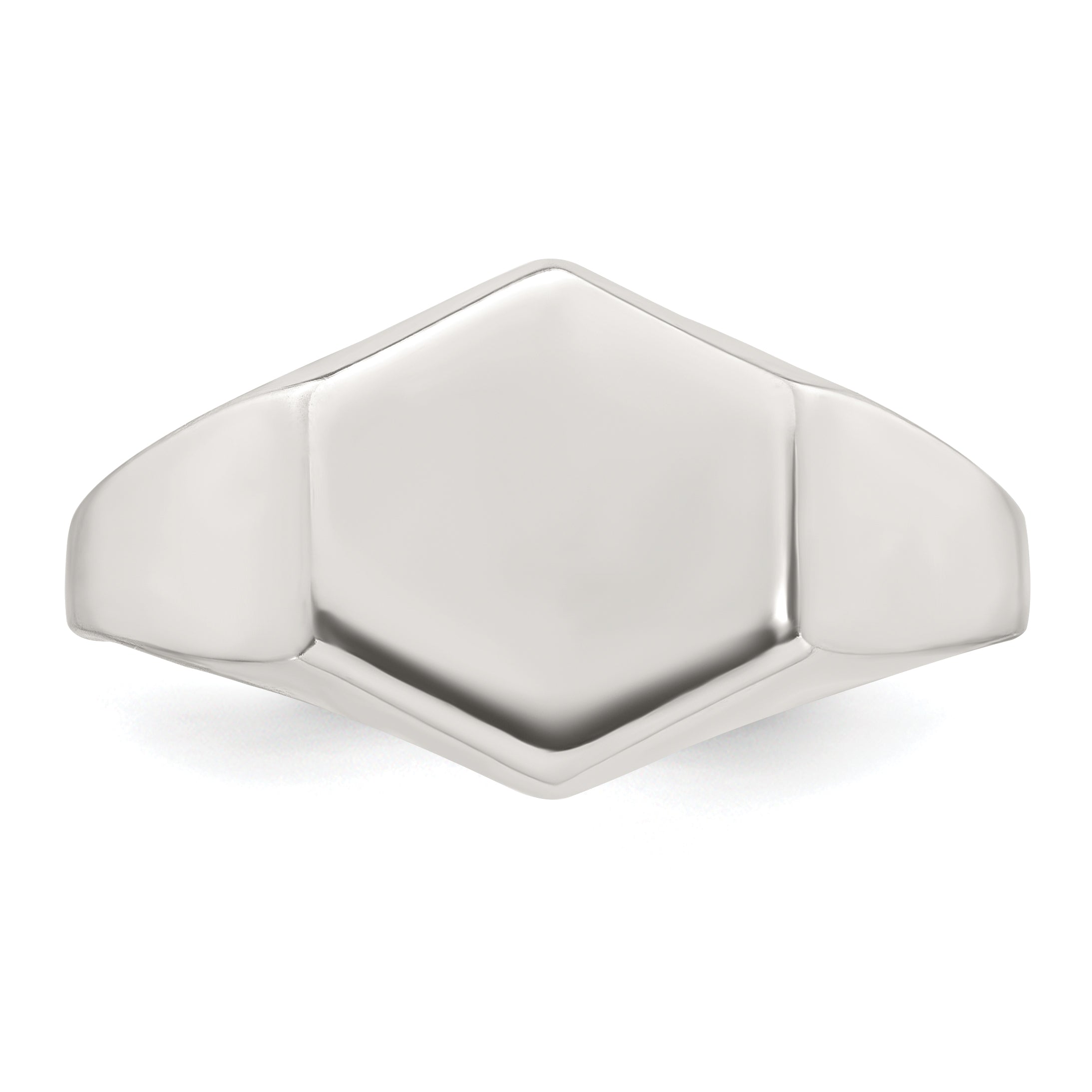 Sterling Silver Polished 12.2mm x 11.4mm Hexagon Closed Back Size 11 Mens Signet Ring