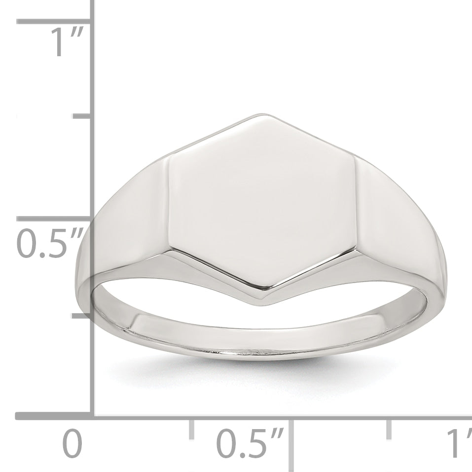 Sterling Silver Polished 12.2mm x 11.4mm Hexagon Closed Back Size 11 Mens Signet Ring