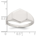 Sterling Silver Polished 12.2mm x 11.4mm Hexagon Closed Back Size 11 Mens Signet Ring