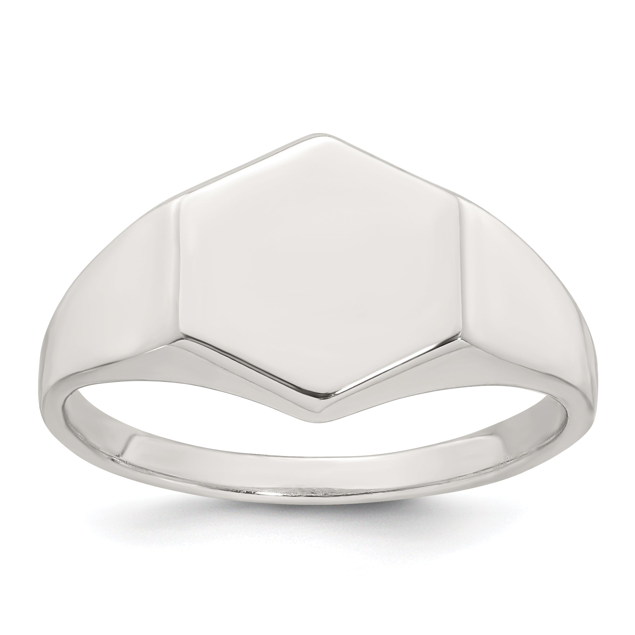Sterling Silver Polished 12.2mm x 11.4mm Hexagon Closed Back Size 11 Mens Signet Ring Main image