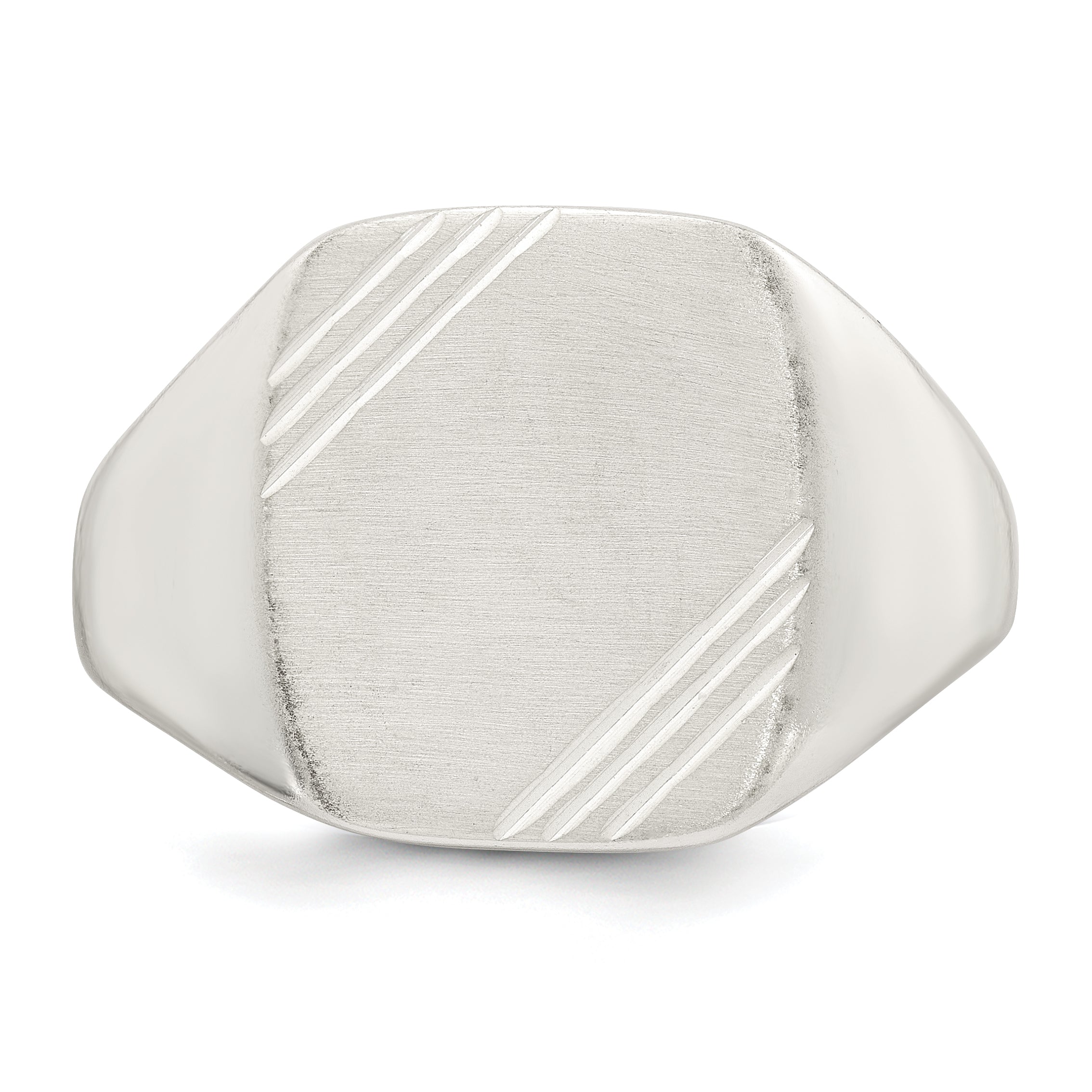 Sterling Silver Polished Brushed and Grooved 15.3mm x 13.2mm Rectangle Closed Back Size 11 Mens Signet Ring