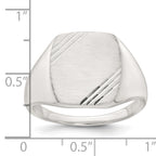 Sterling Silver Polished Brushed and Grooved 15.3mm x 13.2mm Rectangle Closed Back Size 11 Mens Signet Ring