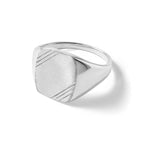 Sterling Silver Polished Brushed and Grooved 15.3mm x 13.2mm Rectangle Closed Back Size 11 Mens Signet Ring