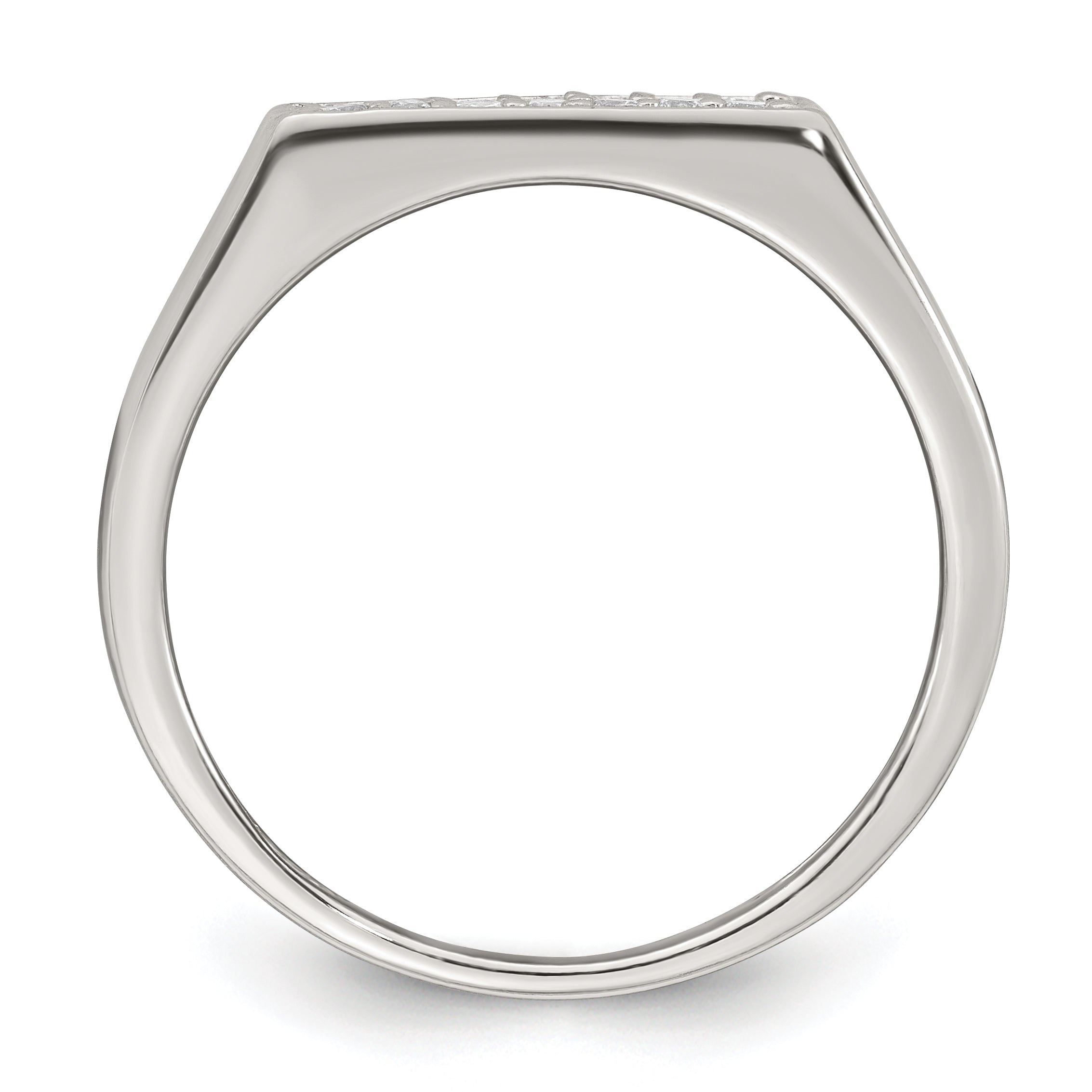 Sterling Silver Polished White CZ Rectangular Size 11 Mens Ring