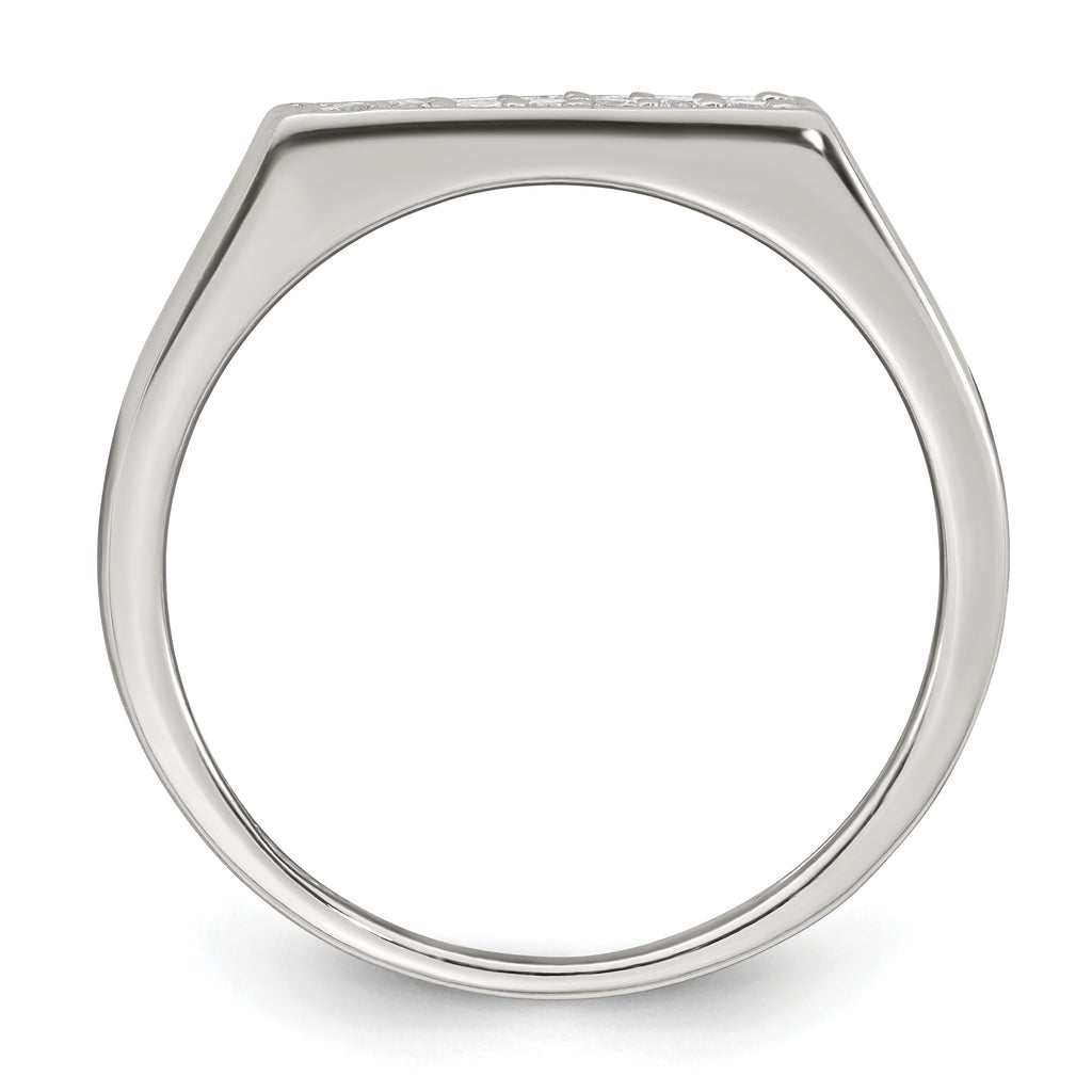 Sterling Silver Polished White CZ Rectangular Size 11 Mens Ring