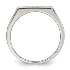 Sterling Silver Polished White CZ Rectangular Size 11 Mens Ring