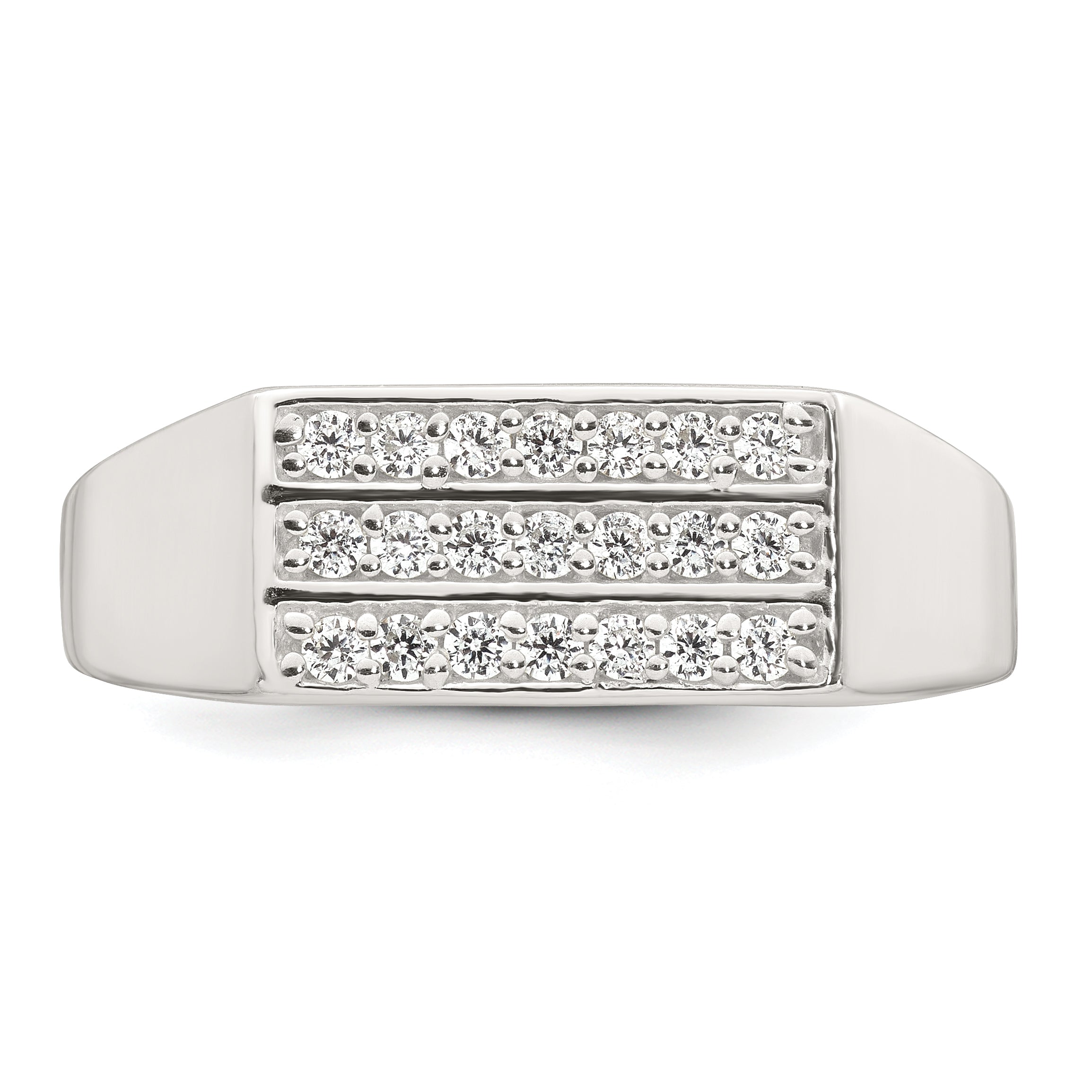 Sterling Silver Polished White CZ Rectangular Size 11 Mens Ring
